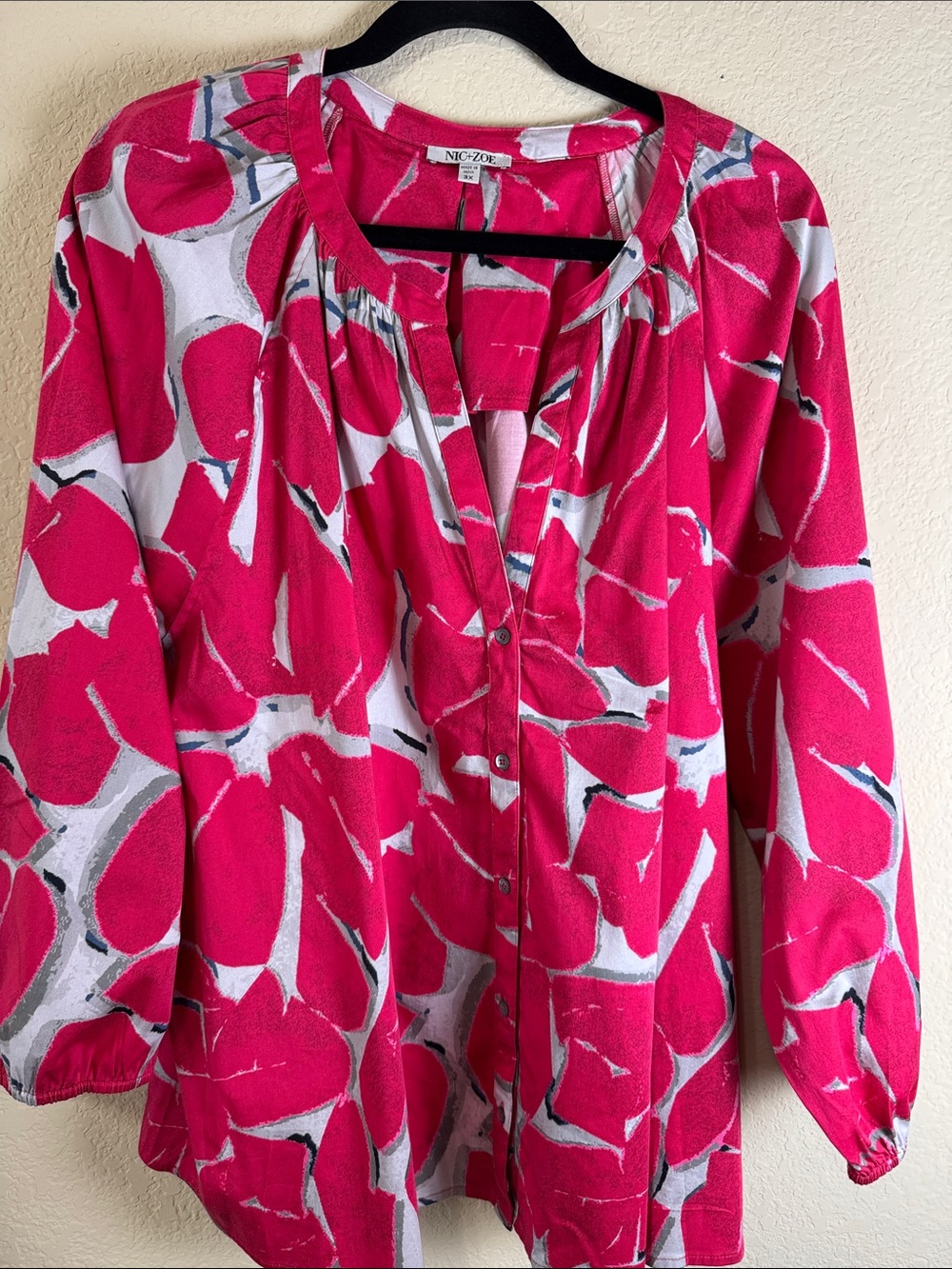 NIC+ZOE 3X Pink Abstract Print Button Front Blouse Top